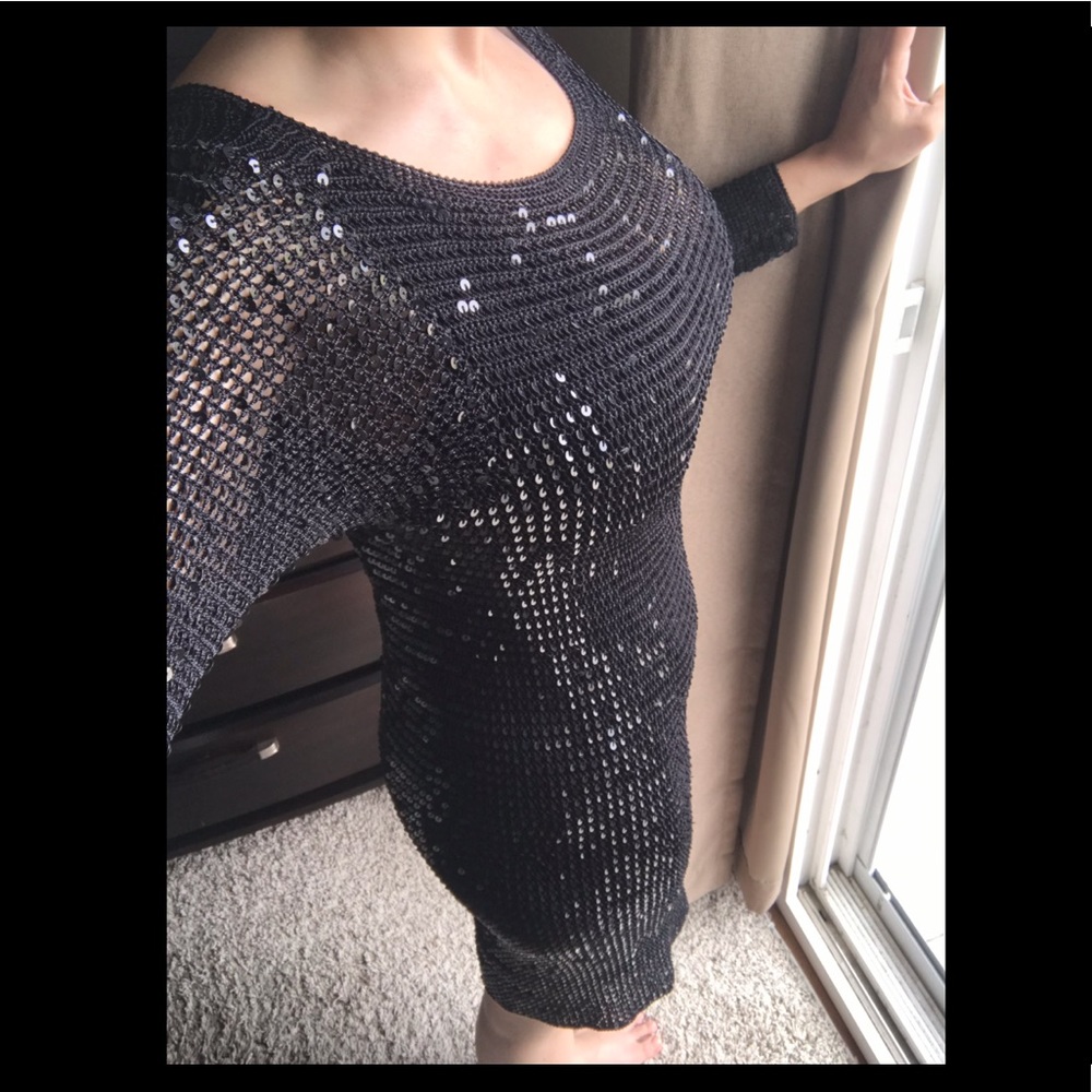 KORS Black Sequenced Long Sleeved Dress